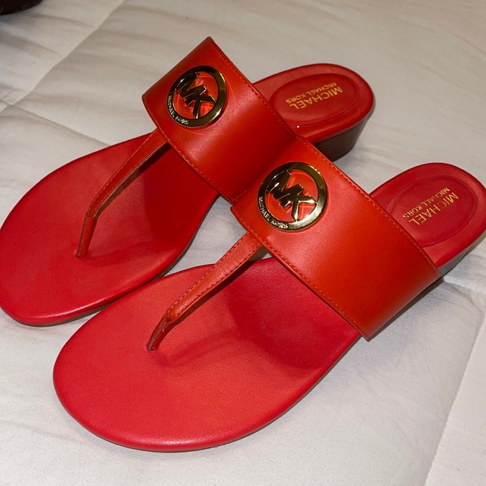 *Authentic* Michael Kors Orange Leather Emblem Thong Sandals